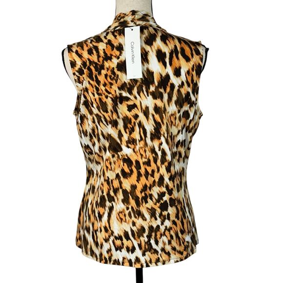 Calvin Klein Medium Top Leopard Print Sleeveless V-Neck Stretch Pullover Multi - Picture 4 of 9
